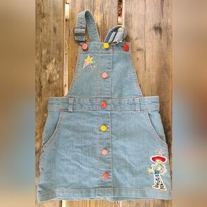 TOY STORY SZ XS / 3Y VGUC washed BLUE denim JESSE  jean Overall Jumper dress